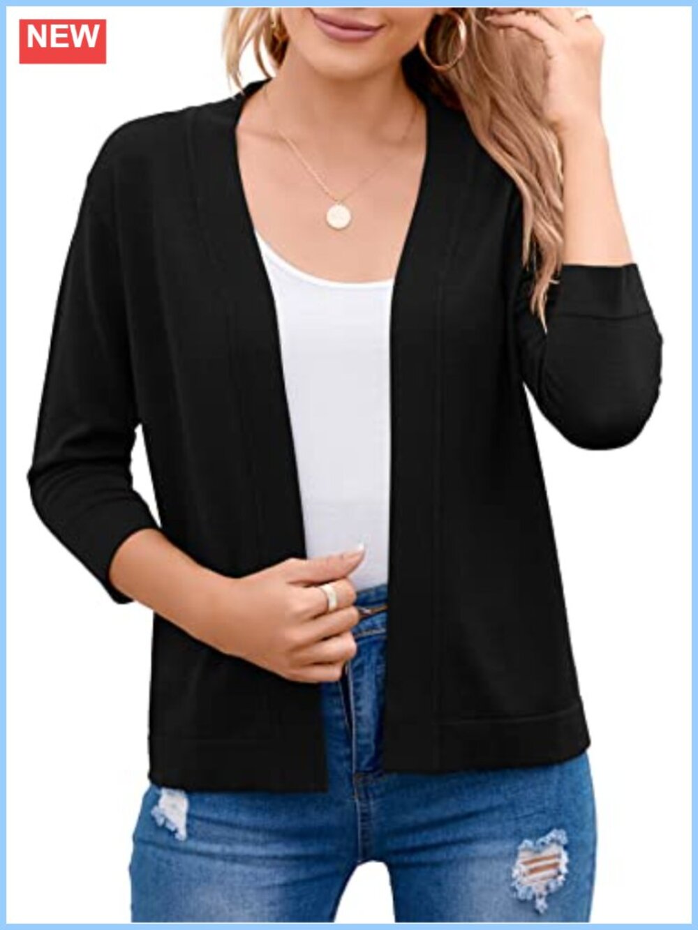 Women's 3/4 Sleeve Open Front Cropped Cardigan Ribbed Shrug